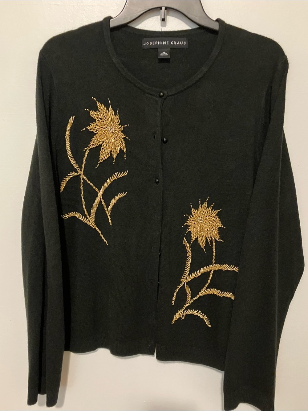 Josephine Chaus Black Cardigan with Gold Floral  Beading